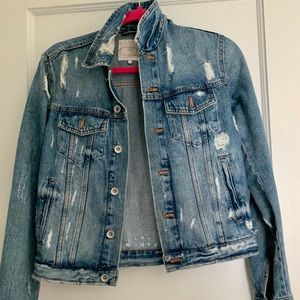 ZARA Blue Ripped Cropped Denim Jean Jacket